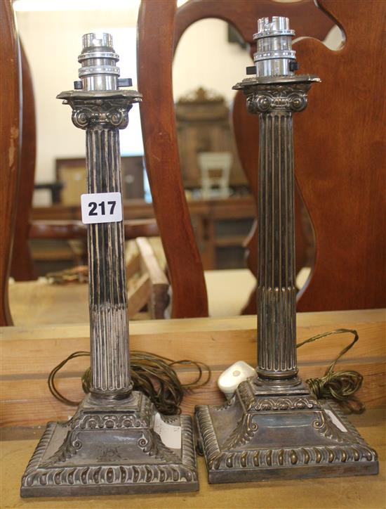 Pair Edwardian silver corinthian Candlesticks converted to table lamps